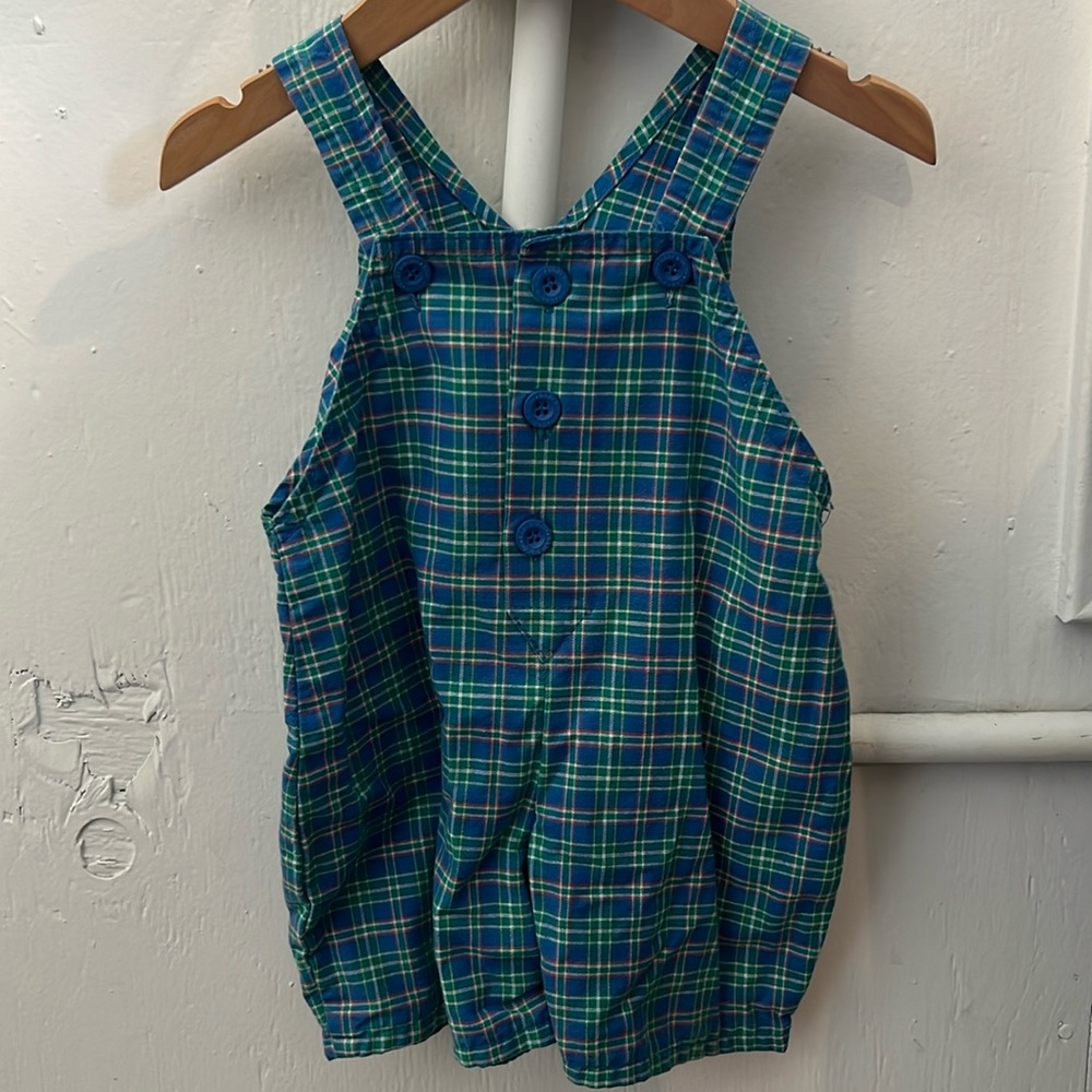 Oshkosh b’gosh baby b’gosh plaid overalls vintage made in USA 12m